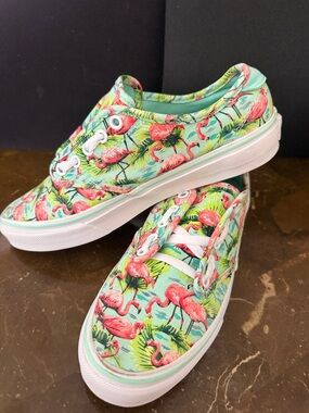 Vans Flamingo Print Canvas Sneakers in Mint Pink